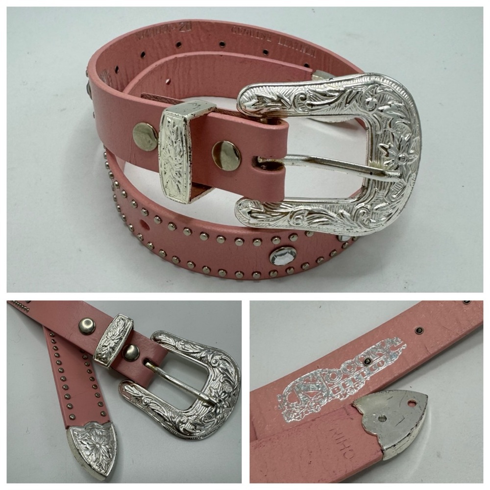 NOCONA Western GIRLS  Pink Leather BELT  Embellished details Size 20